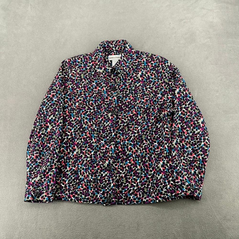 Drapers & Damons Womens Multi Color Abstract Floral Cotton Button Up Jacket M